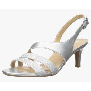 Naturalize Taimi Strappy Size 9 Mid Heel Slingback Silver Dress Sandals NWOB